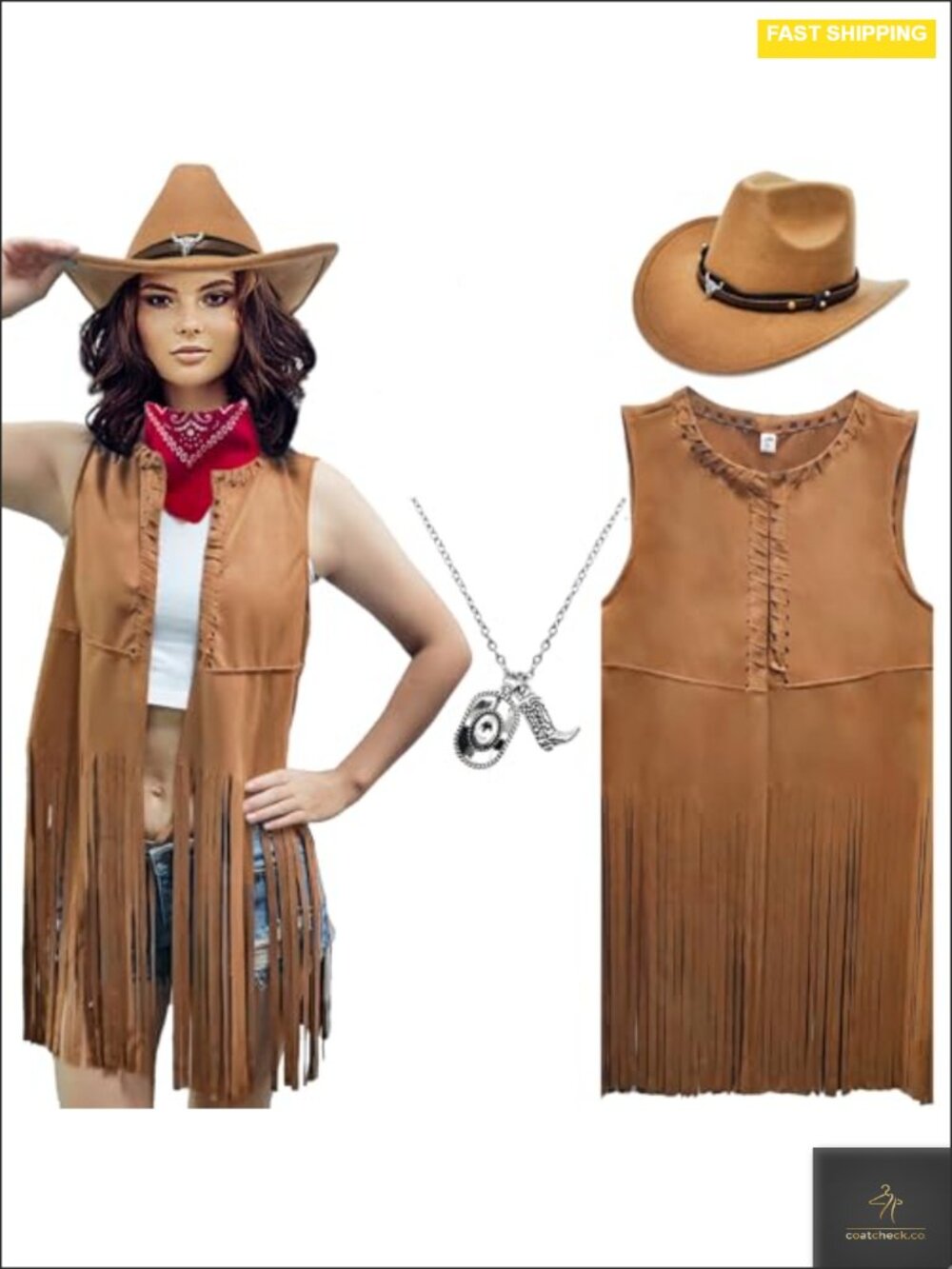 Western Cowgirl Fringe Vest Cowboy Hat Costume Set